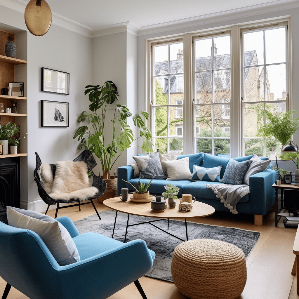 modrá pohovka inspirace