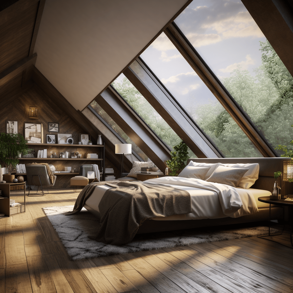 moderní ložnice v podkroví