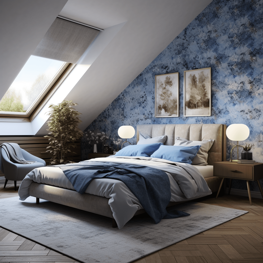 modrá ložnice v podkroví