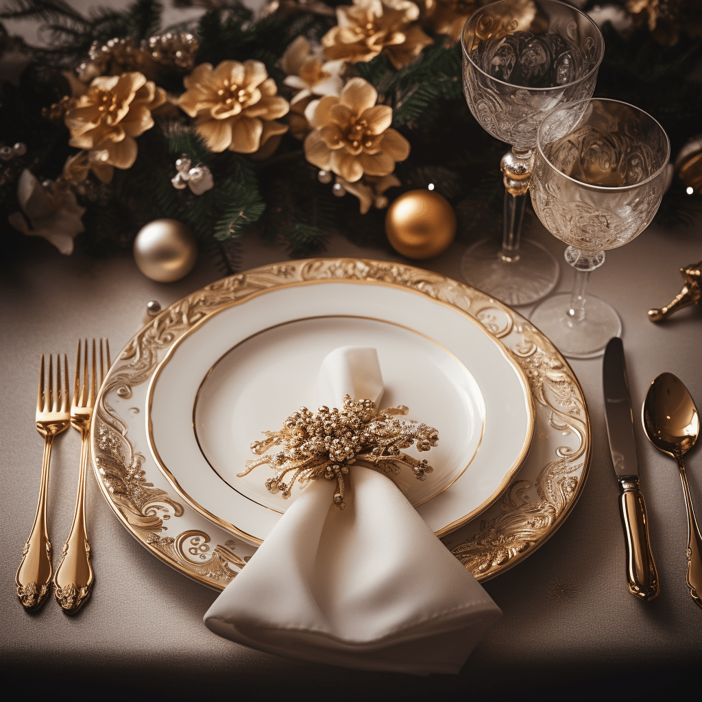 Honosně zlatem zdobená vánoční tabule