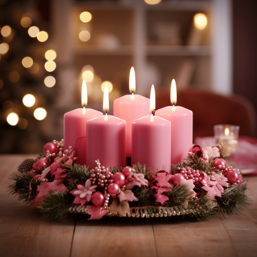 Růžový adventní věnec s vánočními hvězdami