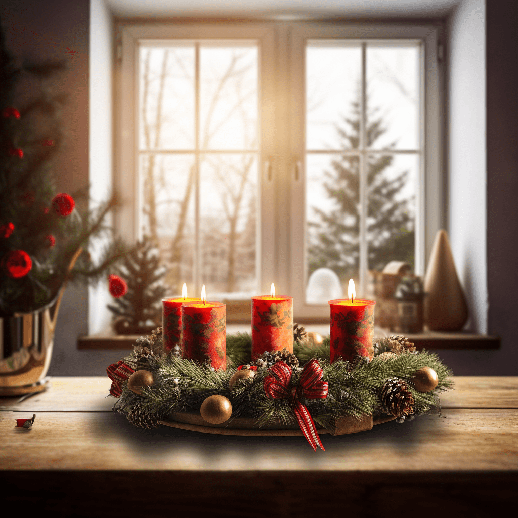 Rustikální adventní věnec zdobený přírodními prvky