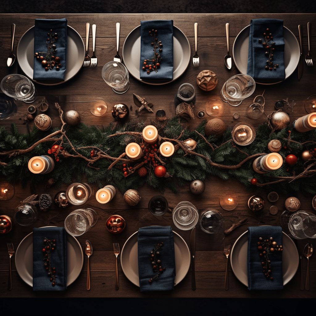 rustikálně zdobený vánoční stůl