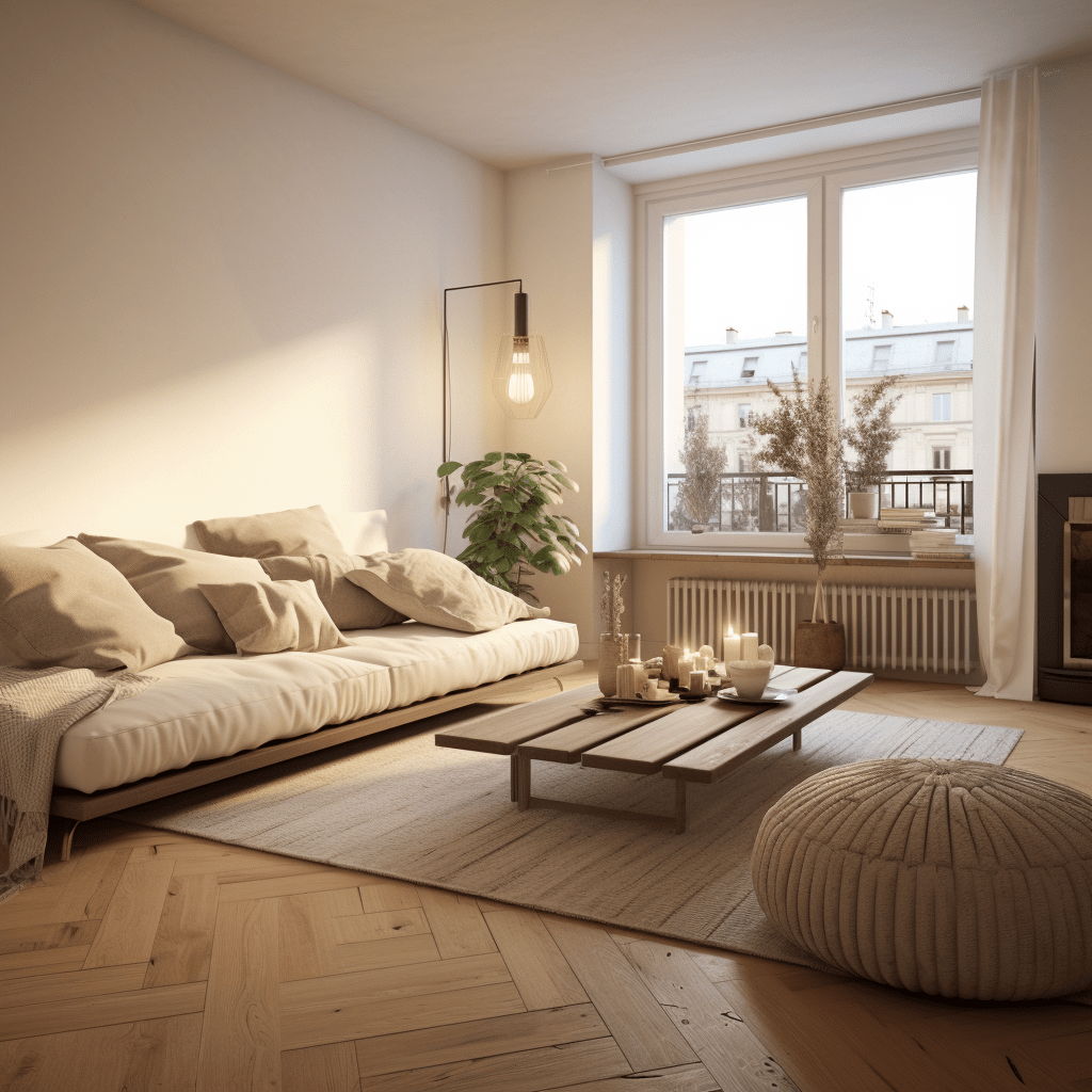 útulný minimalismus v bytě s bílou pohovkou