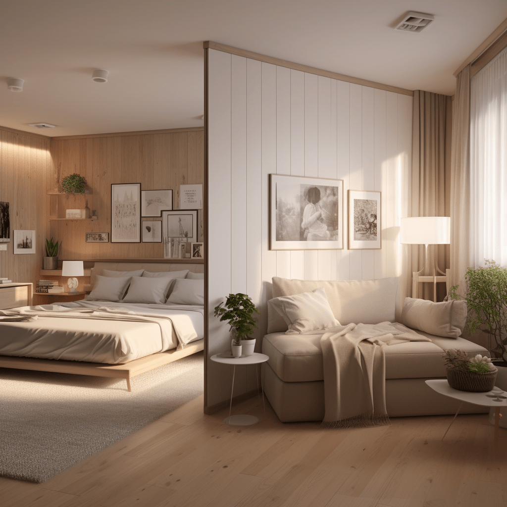 inspirace - obývák a ložnice s dřevěným obkladem