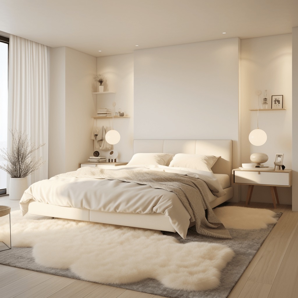 bílá moderní ložnice v krémových odstínech