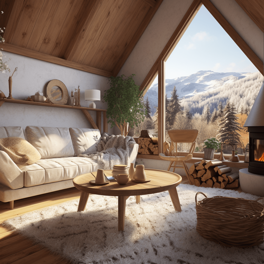 chata s krbovými kamny ve švédském stylu