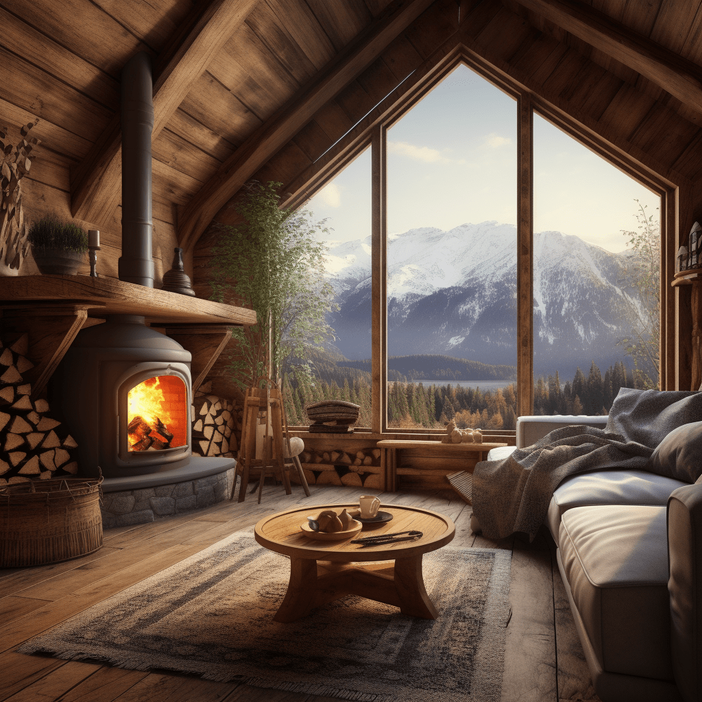 moderní chata s velkou skleněnou stěnou