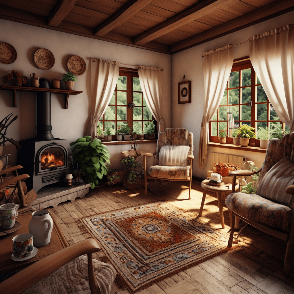 jednoduše vesnicky zařízená chata
