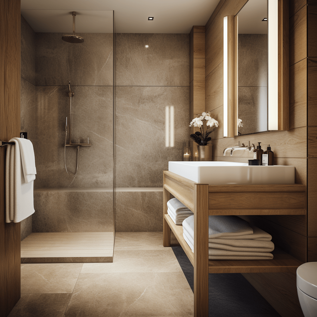 elegantní koupelna v přírodních barvách