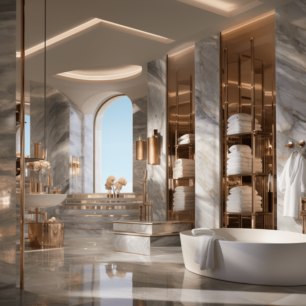 Mramorové obklady na stěnách koupelny