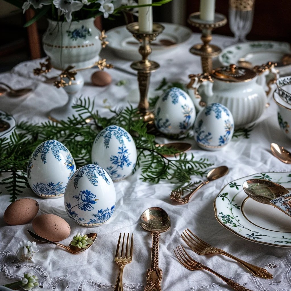 porcelánová vajíčka s modrým vzorem